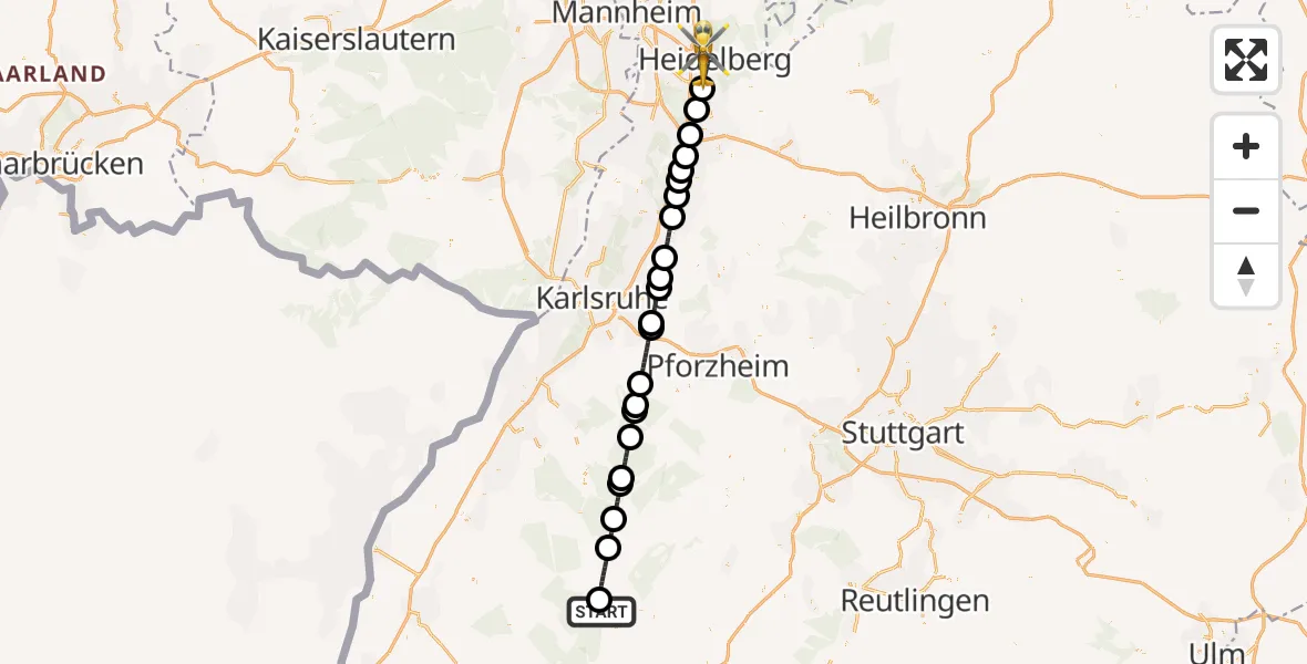 Flugroute Rettungshubschrauber Freudenstadt - Heidelberg, 02 September 2026, 16:49
