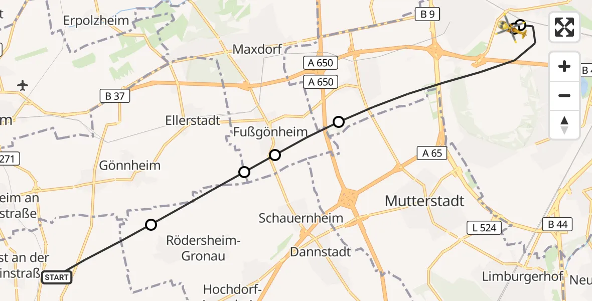 Flugroute Rettungshubschrauber Deidesheim - Ludwigshafen Accident Hospital, 02 September 2026, 16:53