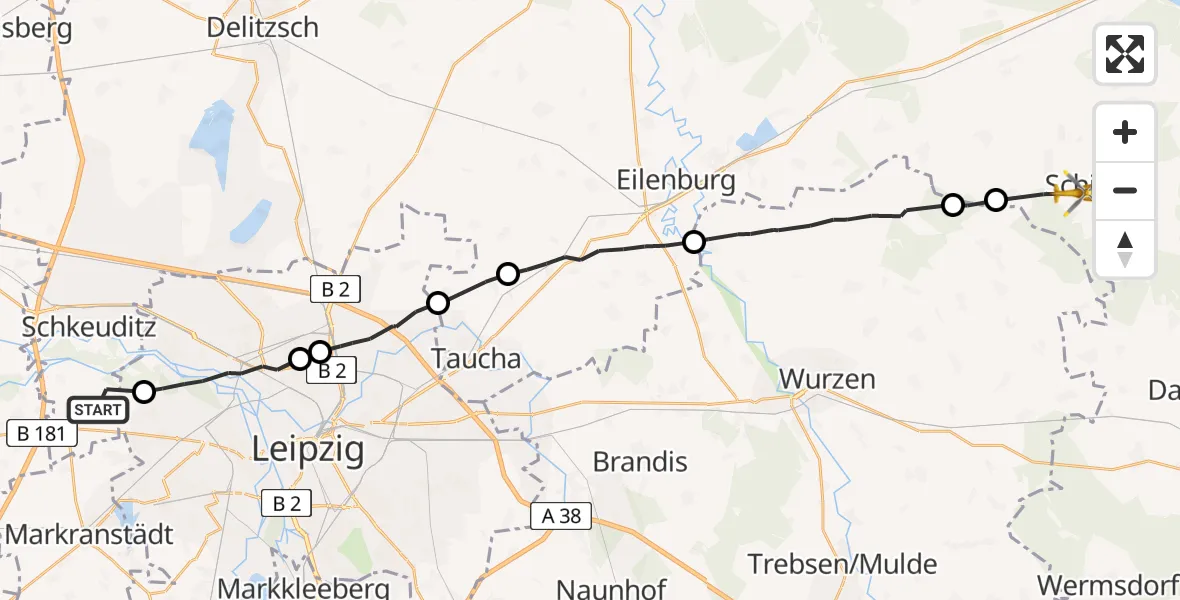 Flugroute Rettungshubschrauber Schkeuditz - Belgern-Schildau, 02 September 2026, 17:02