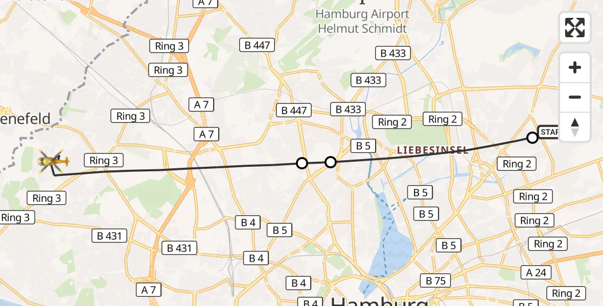 Flugroute Rettungshubschrauber Hamburg Military Hospital - Hamburg, 02 September 2026, 17:03