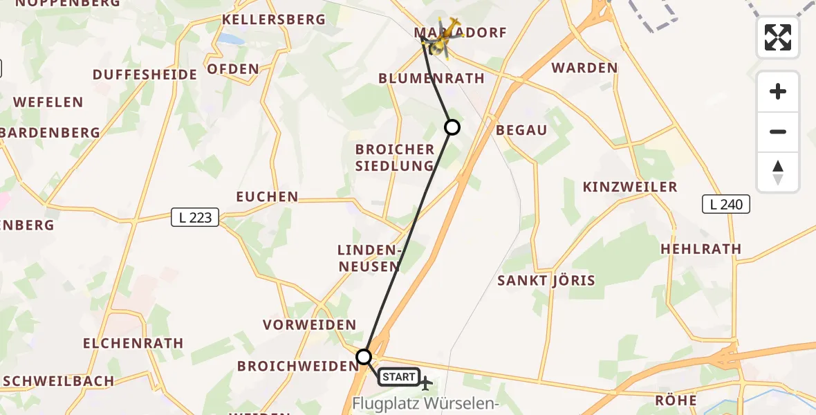 Flugroute Rettungshubschrauber Aachen-Merzbrück Flughafen - Alsdorf, 02 September 2026, 17:03