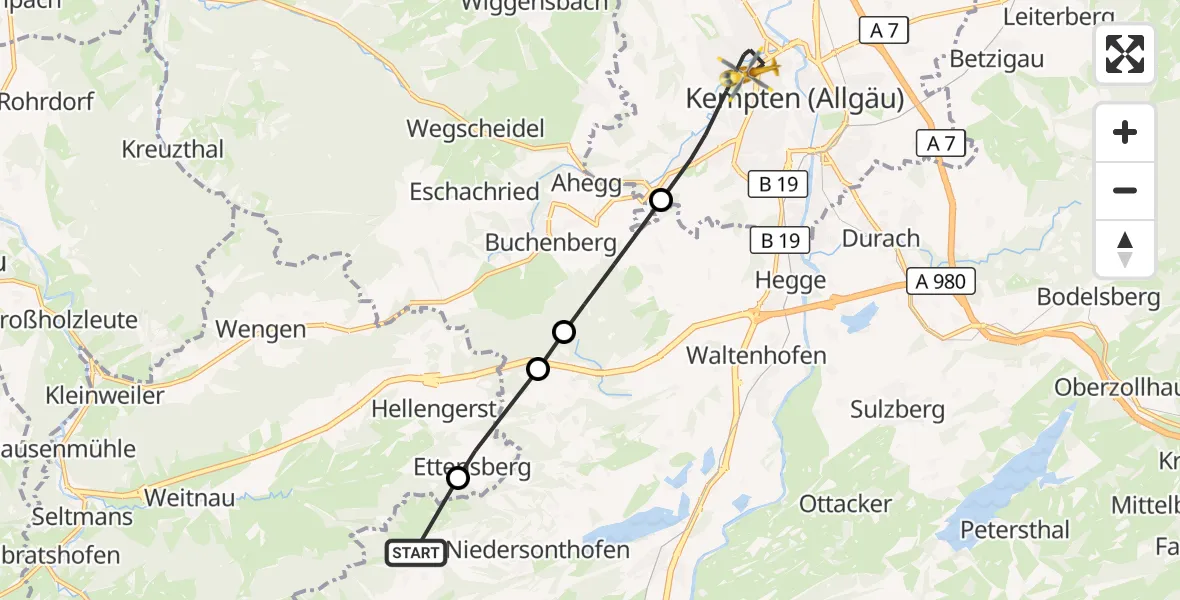 Flugroute Rettungshubschrauber Waltenhofen - Kempten (Allgäu), 02 September 2026, 17:05