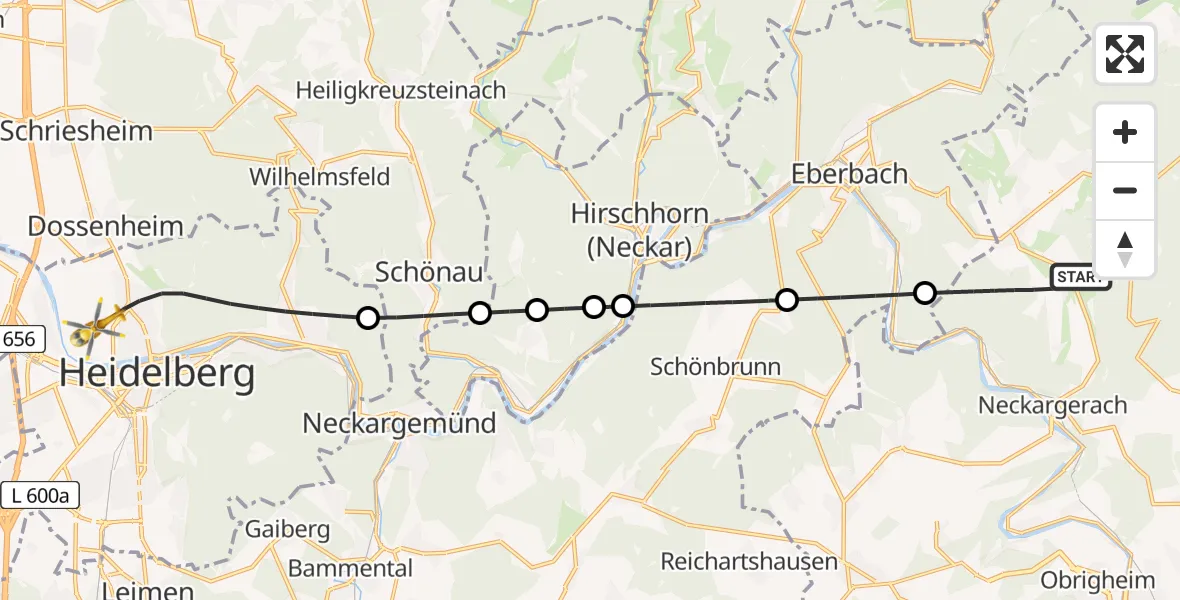 Flugroute Rettungshubschrauber Waldbrunn - Heidelberg, 02 September 2026, 17:09