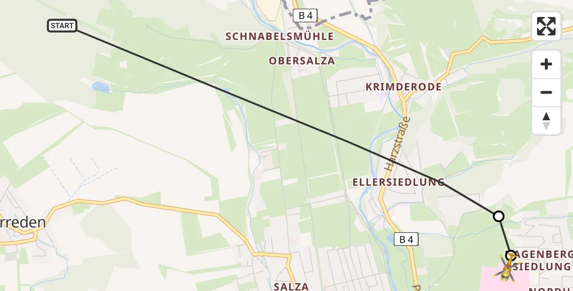 Flugroute Rettungshubschrauber Nordhausen - Südharz Hospital Nordhausen, 02 September 2026, 17:10