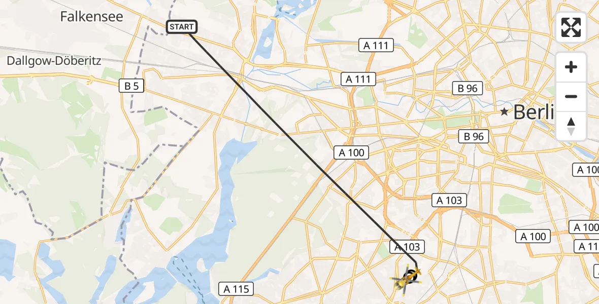 Flugroute Rettungshubschrauber Berlin - Charité Clinic Benjamin Franklin Campus, 02 September 2026, 17:13