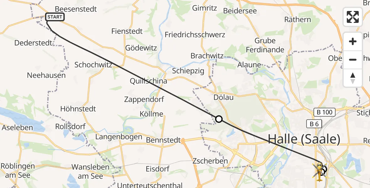 Flugroute Rettungshubschrauber Salzatal - BG Hospital Bergmannstrost Halle, 02 September 2026, 17:15