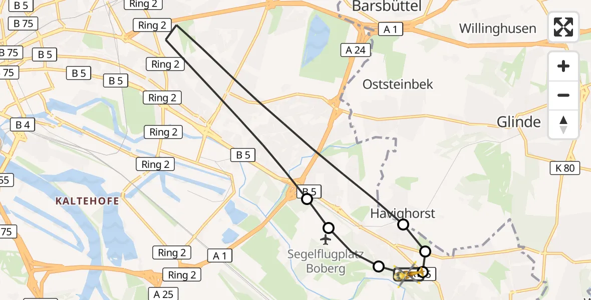 Flugroute Rettungshubschrauber Christoph Hansa ADAC Hubschrauberlandeplatz - Christoph Hansa ADAC Hubschrauberlandeplatz, 02 September 2026, 17:16