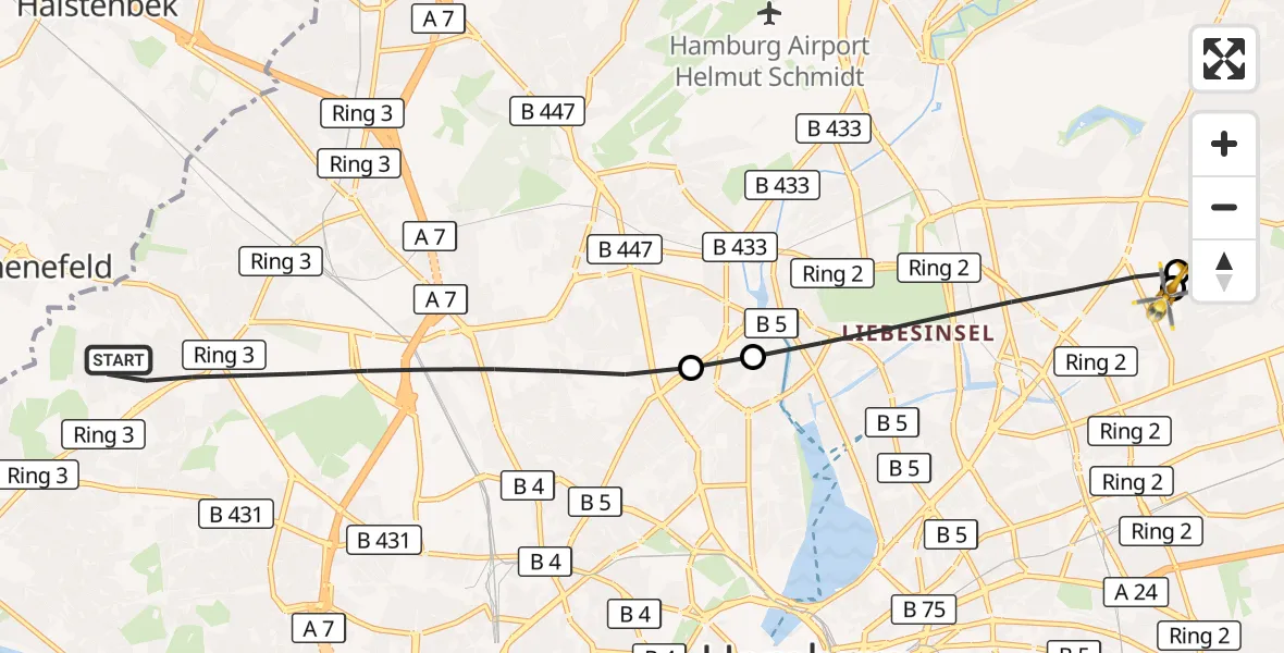 Flugroute Rettungshubschrauber Hamburg - Hamburg Military Hospital, 02 September 2026, 17:19