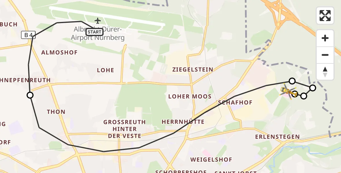 Flugroute Rettungshubschrauber Flughafen Nuremberg - Martha-Maria Nürnberg Hospital, 02 September 2026, 17:28