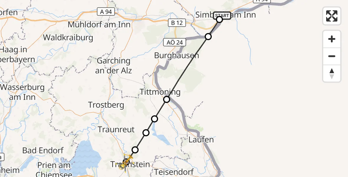 Flugroute Rettungshubschrauber Simbach a.Inn - Traunstein Hospital, 02 September 2026, 17:30