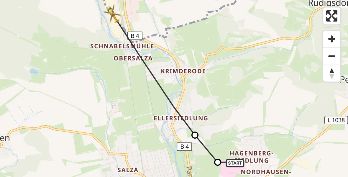 Flugroute Rettungshubschrauber Südharz Hospital Nordhausen - Nordhausen, 02 September 2026, 17:30