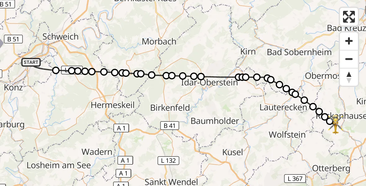Flugroute Rettungshubschrauber Trier - Rockenhausen, 02 September 2026, 17:34