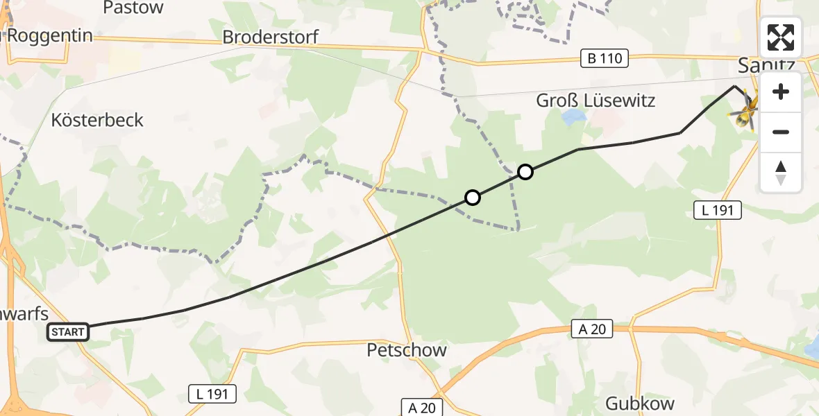 Flugroute Ambulanzhubschrauber Dummerstorf - Sanitz, 02 September 2026, 17:34