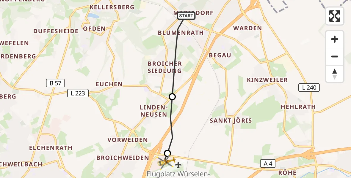 Flugroute Rettungshubschrauber Alsdorf - Aachen-Merzbrück Flughafen, 02 September 2026, 17:35