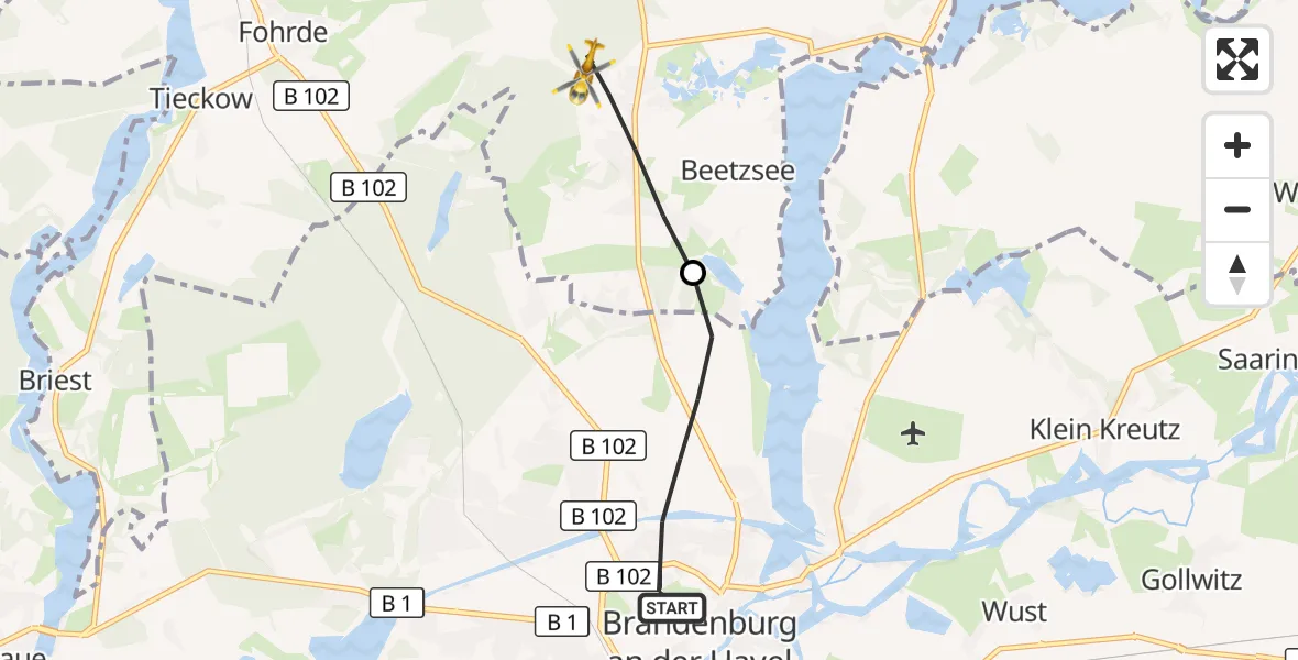 Flugroute Rettungshubschrauber Brandenburg an der Havel - Beetzsee, 02 September 2026, 17:36