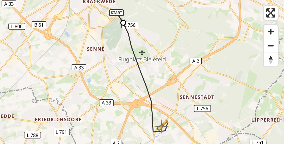 Flugroute Rettungshubschrauber Luftrettungszentrum Bielefeld - Bielefeld, 02 September 2026, 17:50