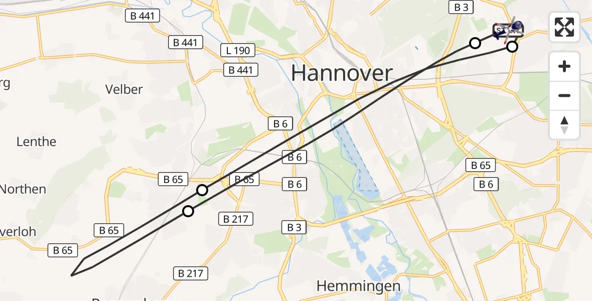 Flugroute Polizeihubschrauber Hannover Luftrettung Hubschrauberlandeplatz (Christoph 4) - Hannover Luftrettung Hubschrauberlandeplatz (Christoph 4), 02 September 2026, 18:01