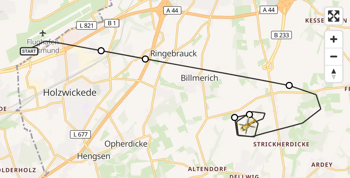 Flugroute Rettungshubschrauber Dortmund Flughafen - Fröndenberg/Ruhr, 02 September 2026, 18:02