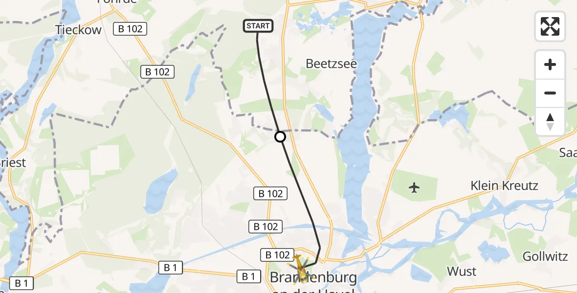 Flugroute Rettungshubschrauber Beetzsee - Brandenburg an der Havel, 02 September 2026, 18:03