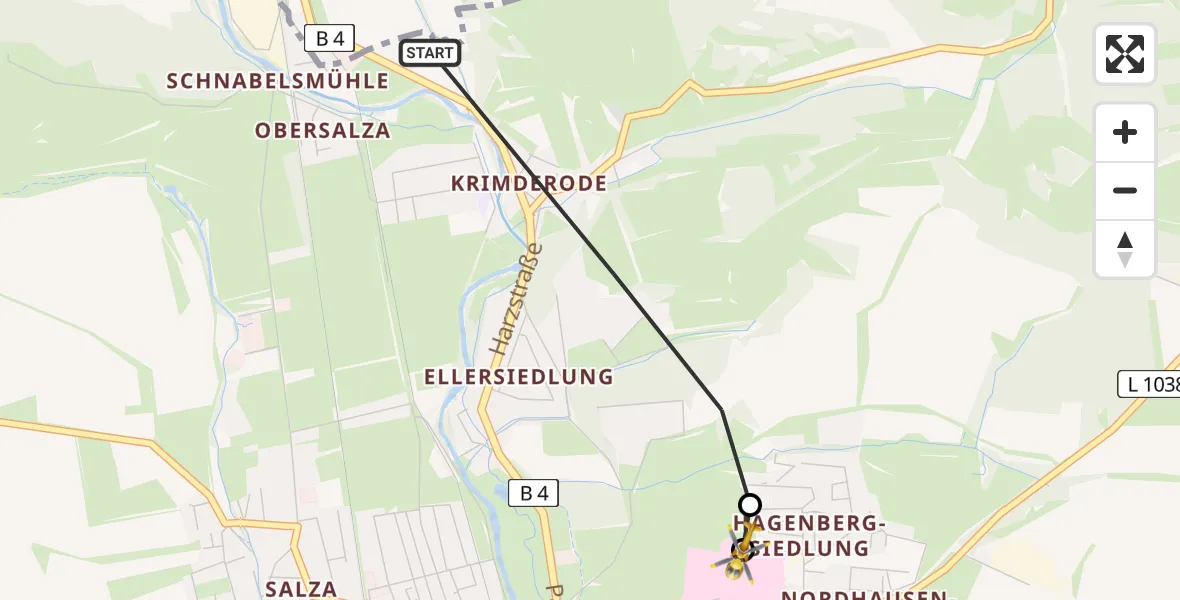 Flugroute Rettungshubschrauber Nordhausen - Südharz Hospital Nordhausen, 02 September 2026, 18:08