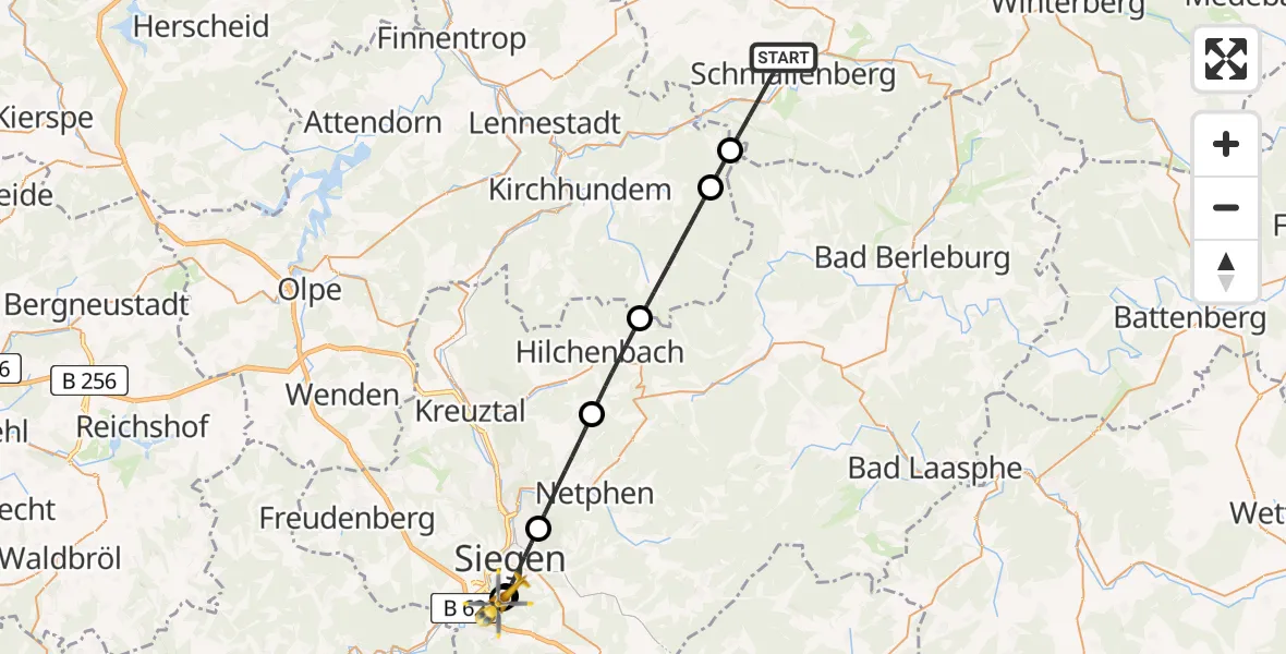 Flugroute Rettungshubschrauber Schmallenberg - Evangelisches Jung-Stilling Hospital, 02 September 2026, 18:15