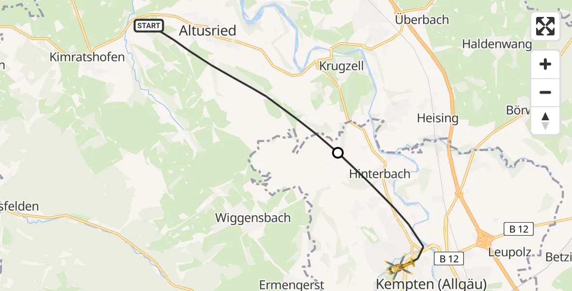 Flugroute Rettungshubschrauber Altusried - Kempten (Allgäu), 02 September 2026, 18:18