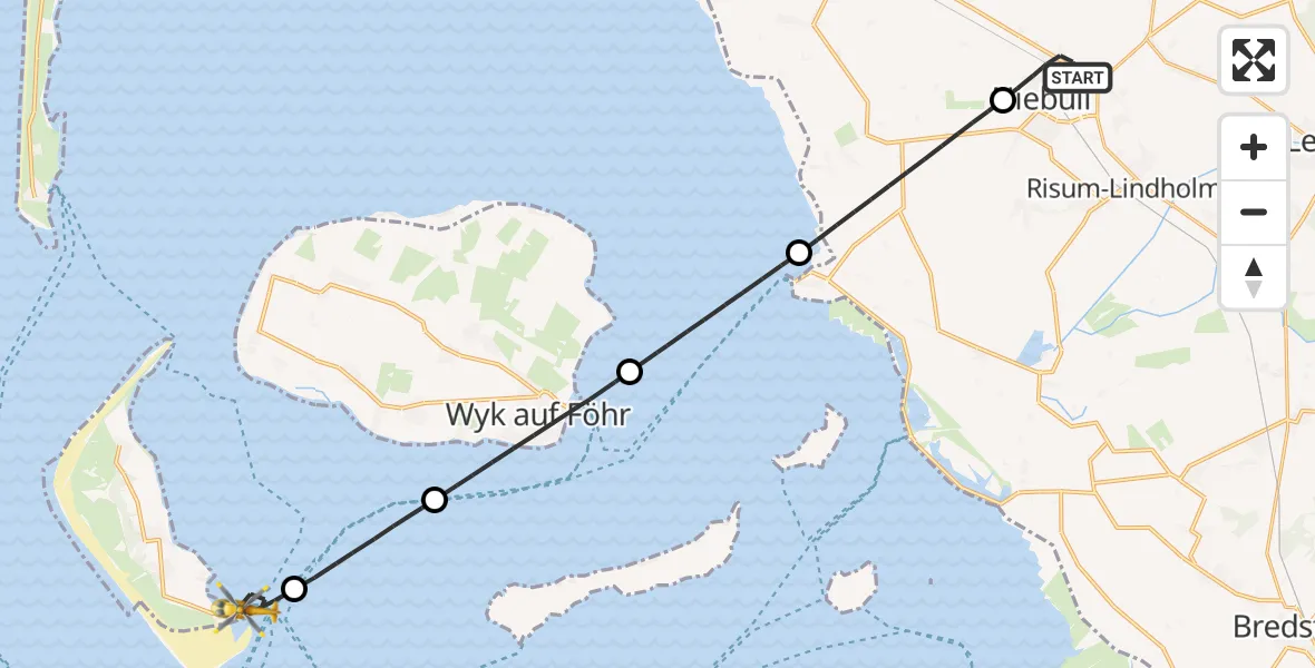 Flugroute Ambulanzhubschrauber Niebüll - Wittdün auf Amrum, 02 September 2026, 18:23