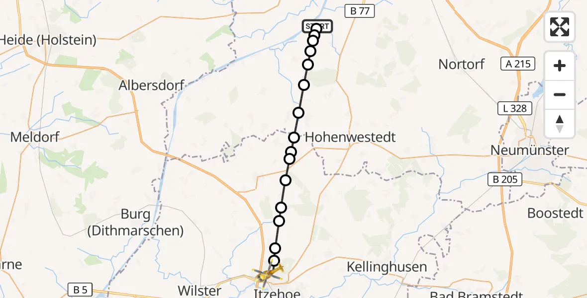 Flugroute Ambulanzhubschrauber Hörsten - Itzehoe, 02 September 2026, 18:30