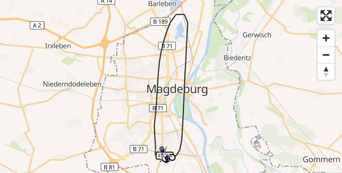 Flugroute Polizeihubschrauber Magdeburg City Flugplatz - Magdeburg City Flugplatz, 02 September 2026, 19:23
