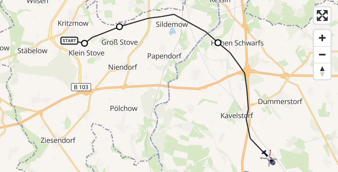 Flugroute Polizeihubschrauber Stäbelow - Dummerstorf, 02 September 2026, 19:27