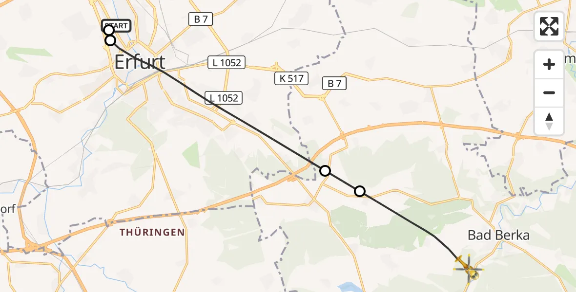 Flugroute Ambulanzhubschrauber Helios Clinic Erfurt - Bad Berka, 02 September 2026, 20:34