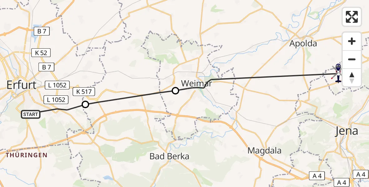Flugroute Polizeihubschrauber Erfurt - Lehesten, 02 September 2026, 23:03