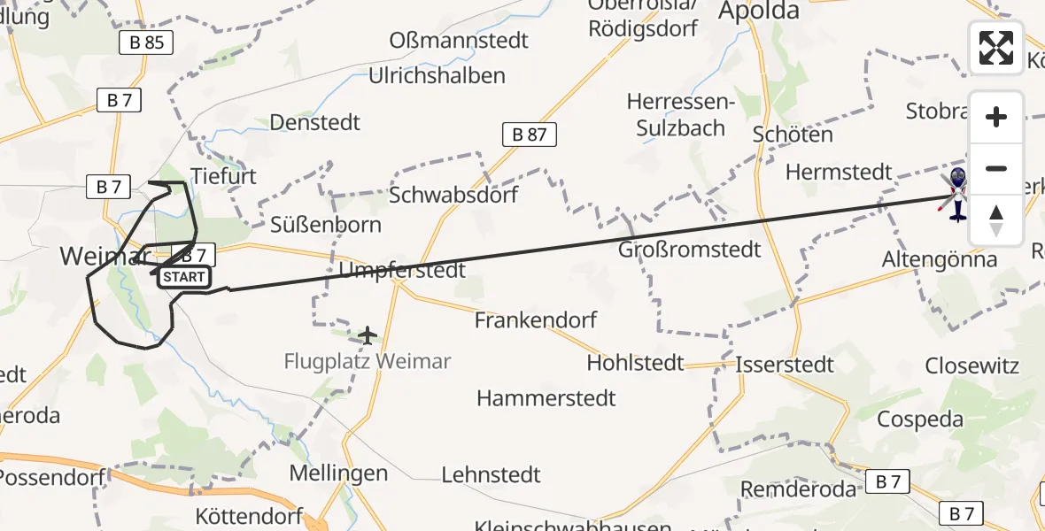 Flugroute Polizeihubschrauber Weimar - Lehesten, 02 September 2026, 23:16