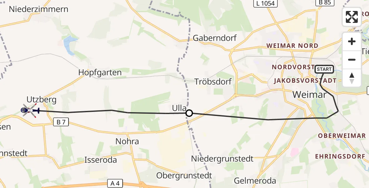 Flugroute Polizeihubschrauber Weimar - Grammetal, 02 September 2026, 23:36