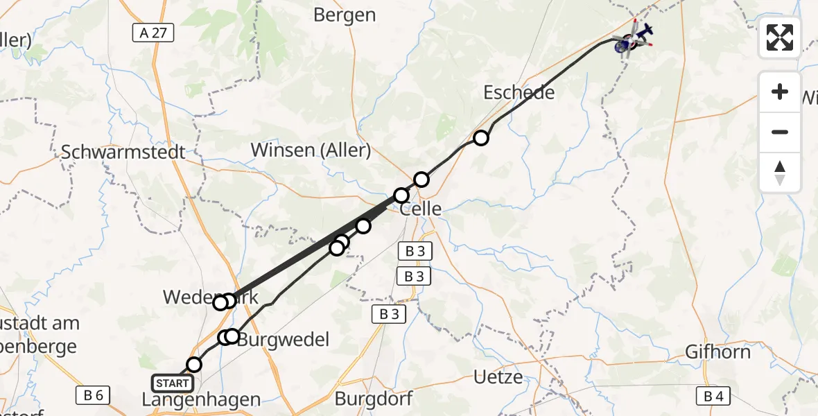 Flugroute Polizeihubschrauber Flughafen Hannover - Sprakensehl, 03 September 2026, 02:59