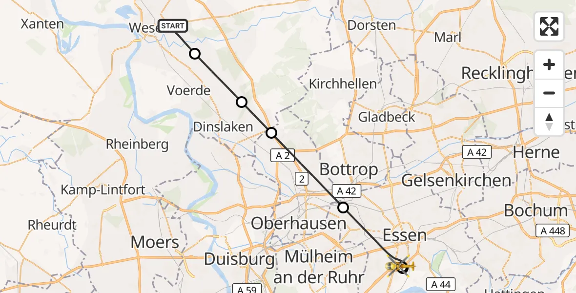 Flugroute Rettungshubschrauber Wesel - Alfried Krupp Hospital, 03 September 2026, 03:09