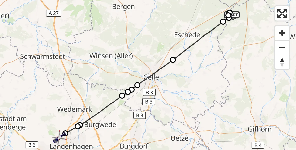 Flugroute Polizeihubschrauber Sprakensehl - Flughafen Hannover, 03 September 2026, 03:18