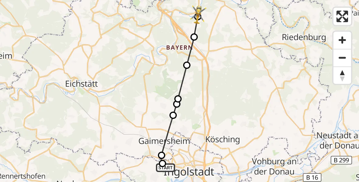 Flugroute Rettungshubschrauber Ingolstadt Hospital - Kinding, 03 September 2026, 05:03