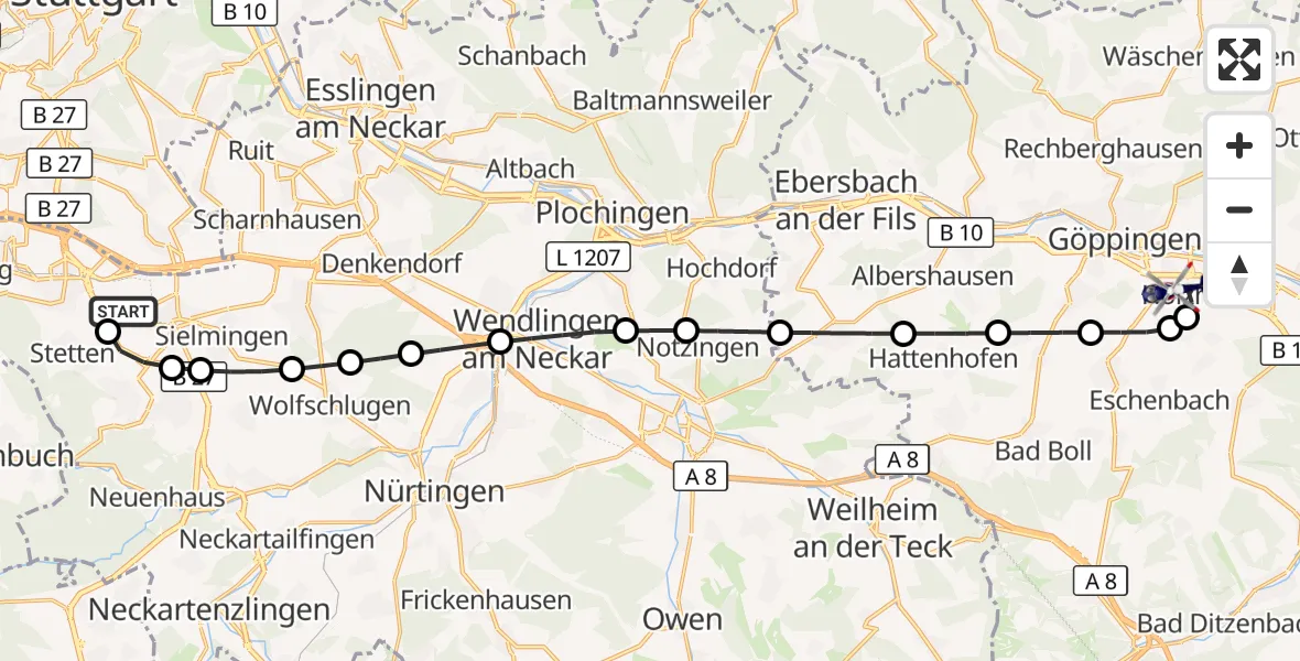 Flugroute Polizeihubschrauber Flughafen Stuttgart - Göppingen, 03 September 2026, 05:03