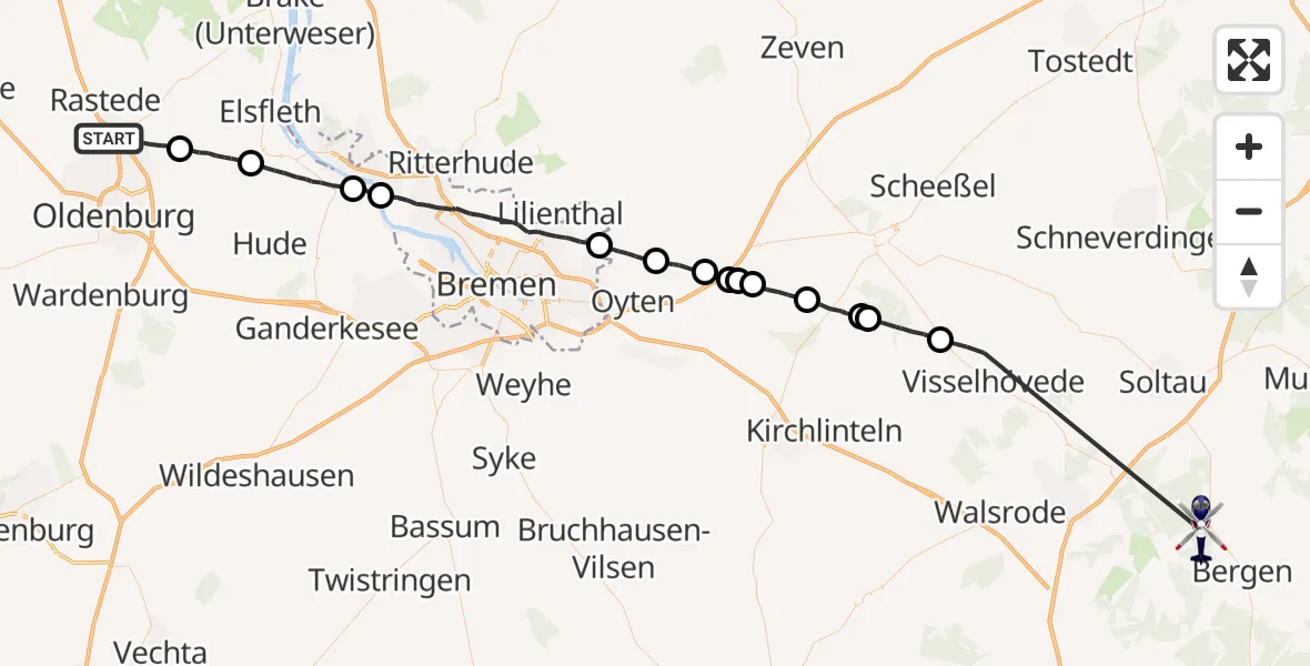 Flugroute Polizeihubschrauber Rastede - Lohheide, 03 September 2026, 05:29