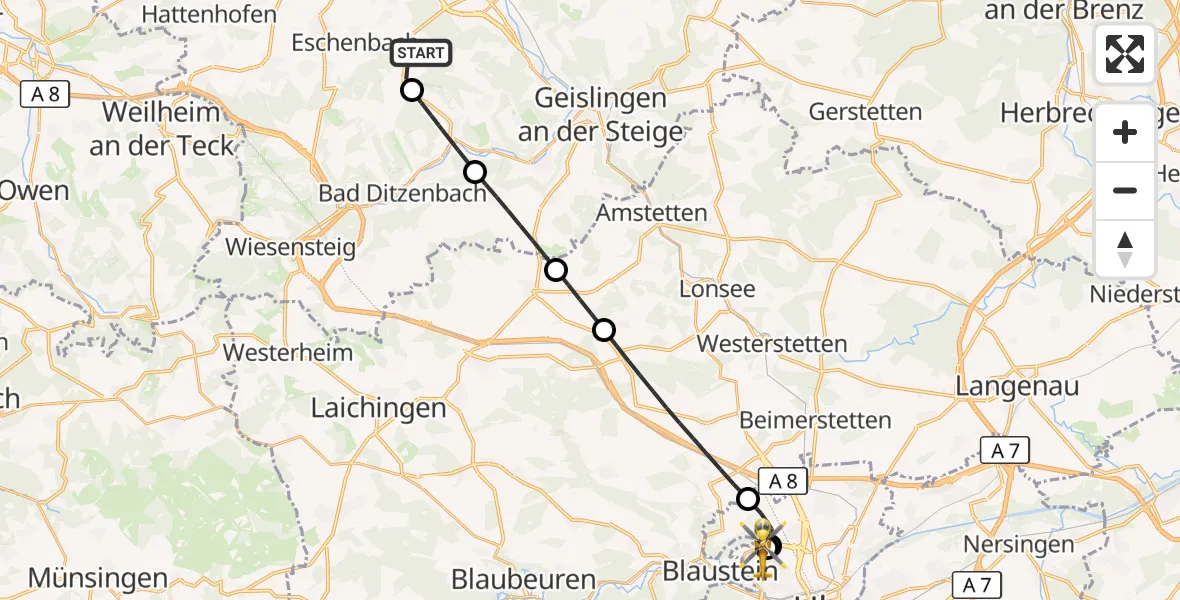Flugroute Rettungshubschrauber Schlat - Ulm Military Hospital Emergency, 03 September 2026, 05:42
