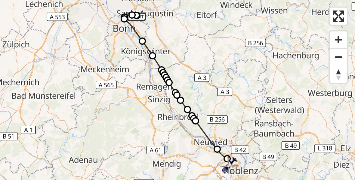 Flugroute Polizeihubschrauber Sankt Augustin - Koblenz, 03 September 2026, 05:52