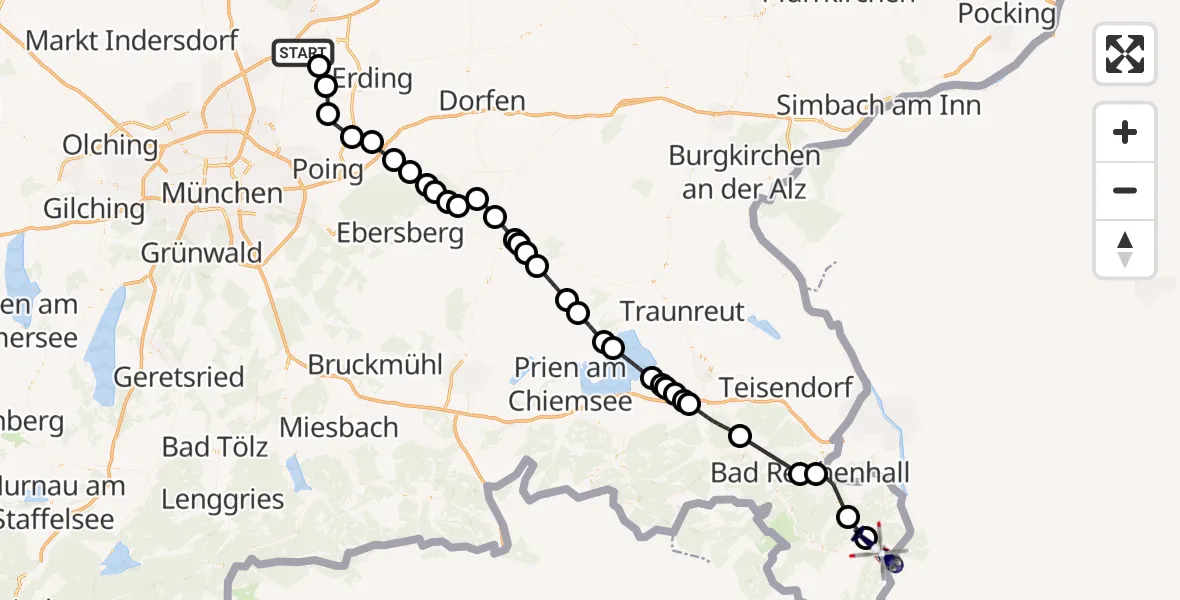 Flugroute Polizeihubschrauber München Flughafen - Berchtesgaden, 03 September 2026, 05:55