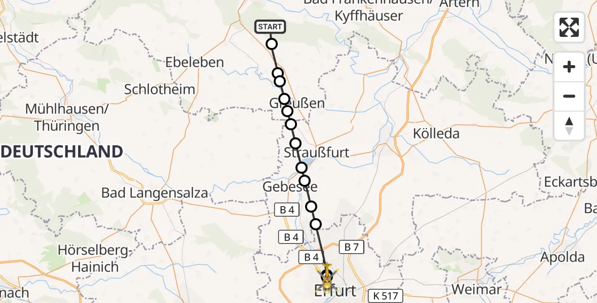 Flugroute Rettungshubschrauber Sondershausen - Helios Clinic Erfurt, 03 September 2026, 06:12