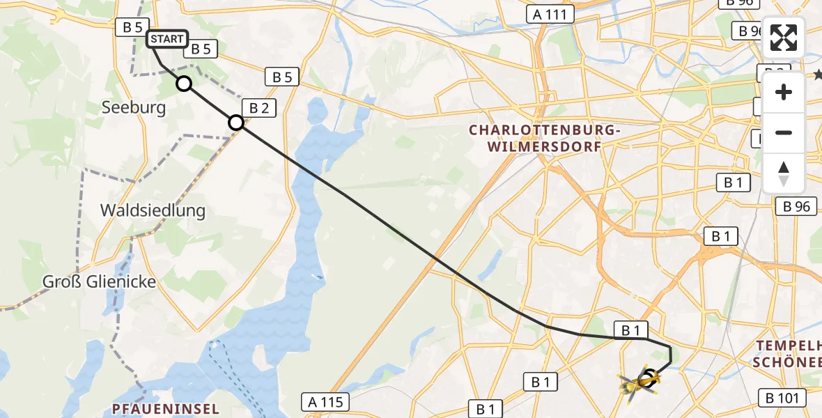 Flugroute Rettungshubschrauber Berlin - Charité Clinic Benjamin Franklin Campus, 03 September 2026, 06:32