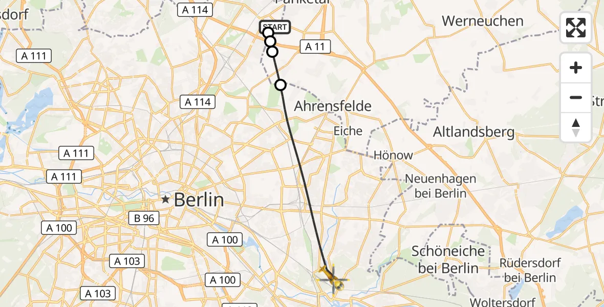 Flugroute Rettungshubschrauber Helios Clinic Berlin-Buch - Berlin, 03 September 2026, 06:42