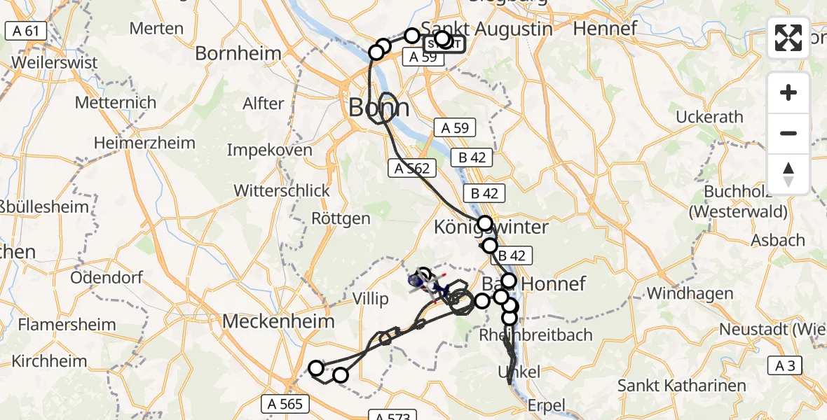 Flugroute Polizeihubschrauber Sankt Augustin - Wachtberg, 03 September 2026, 06:43