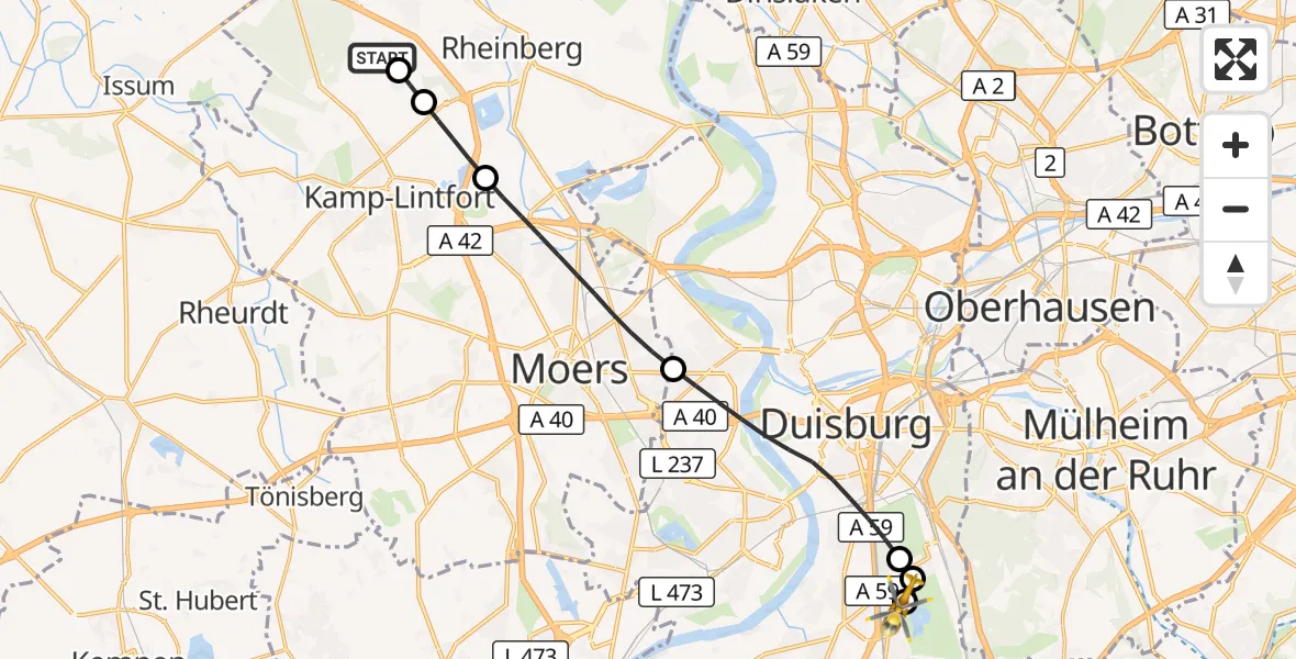 Flugroute Rettungshubschrauber Kamp-Lintfort - Duisburg Air Rescue Hubschrauberlandeplatz (Christoph 9), 03 September 2026, 06:58