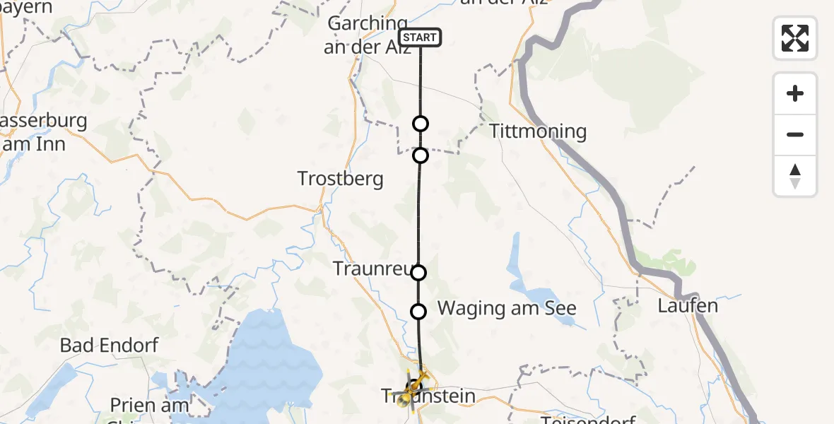 Flugroute Rettungshubschrauber Kirchweidach - Traunstein Hospital, 03 September 2026, 06:58