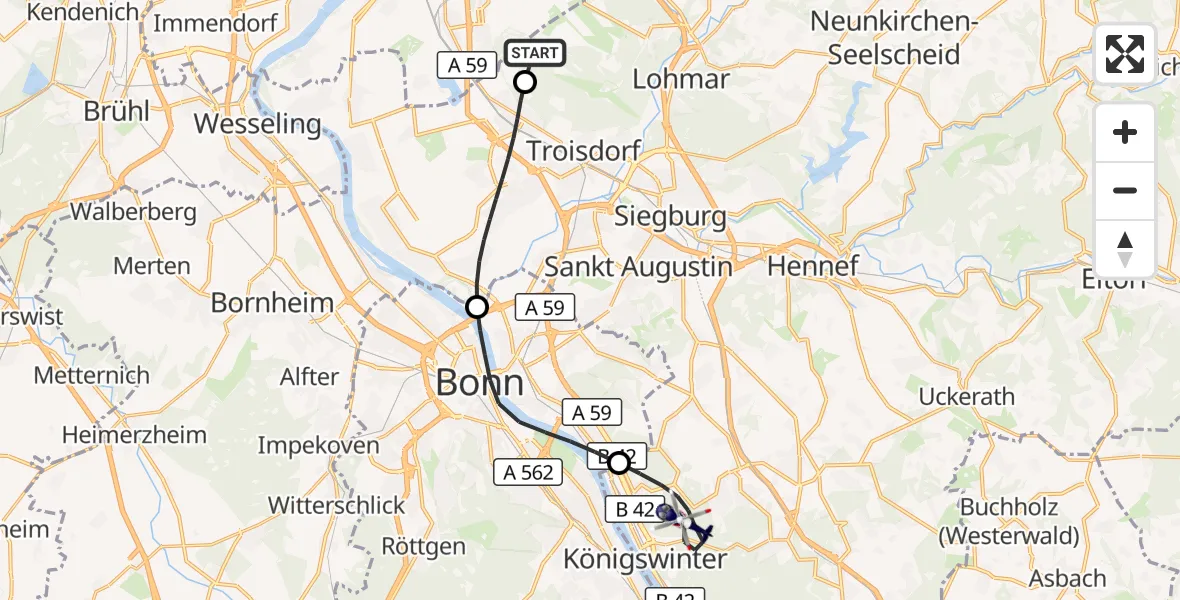 Flugroute Polizeihubschrauber Köln Bonn Flughafen - Königswinter, 03 September 2026, 07:08